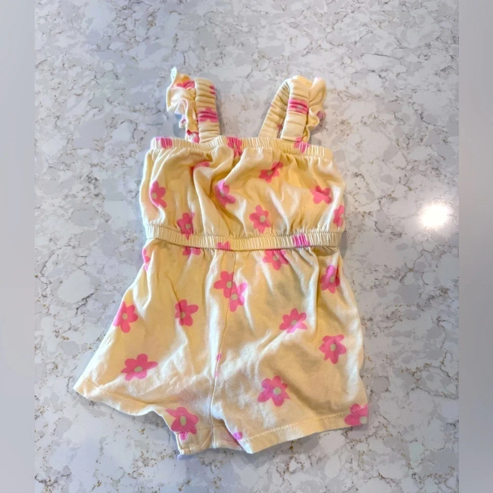 12-18m old navy Kids Romper - Pink Floral on Yellow